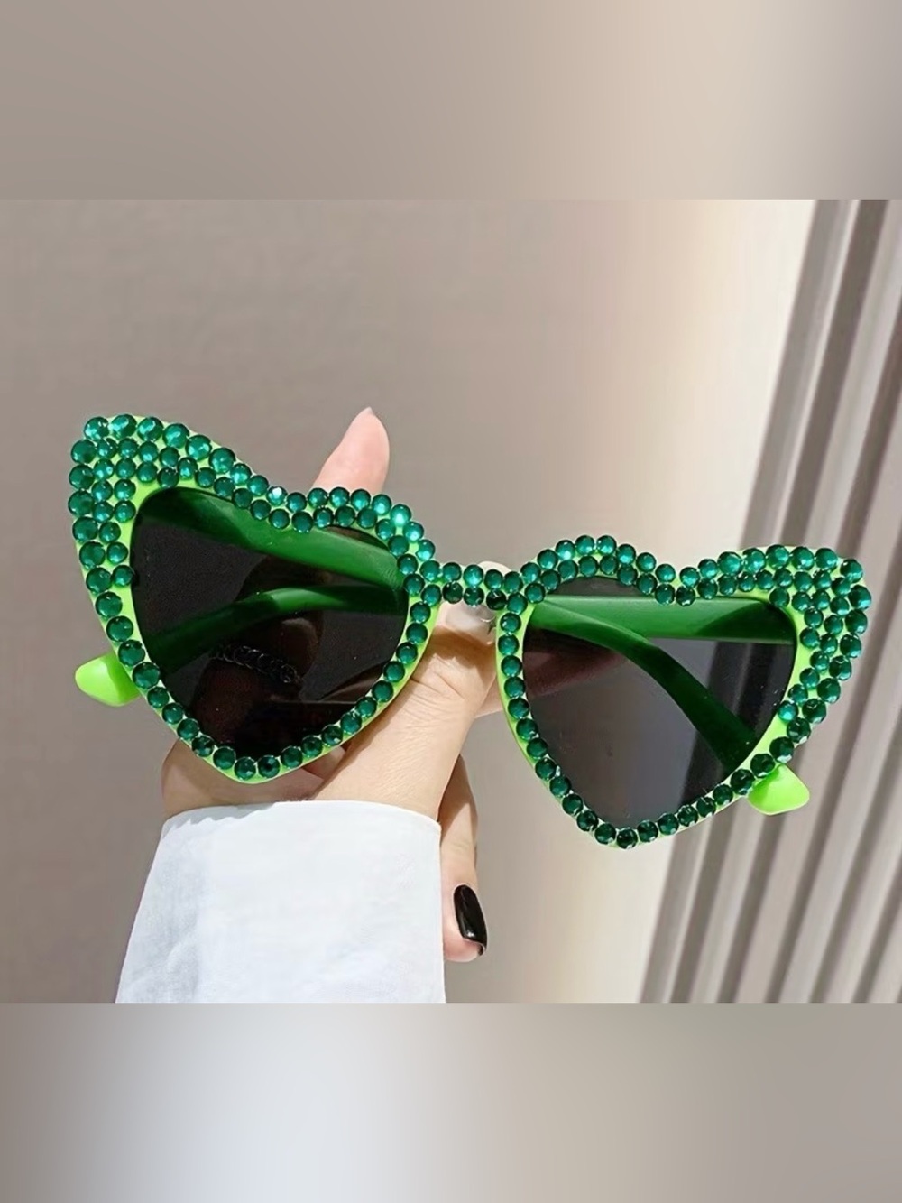Green Heart Rhinestone Sunglasses